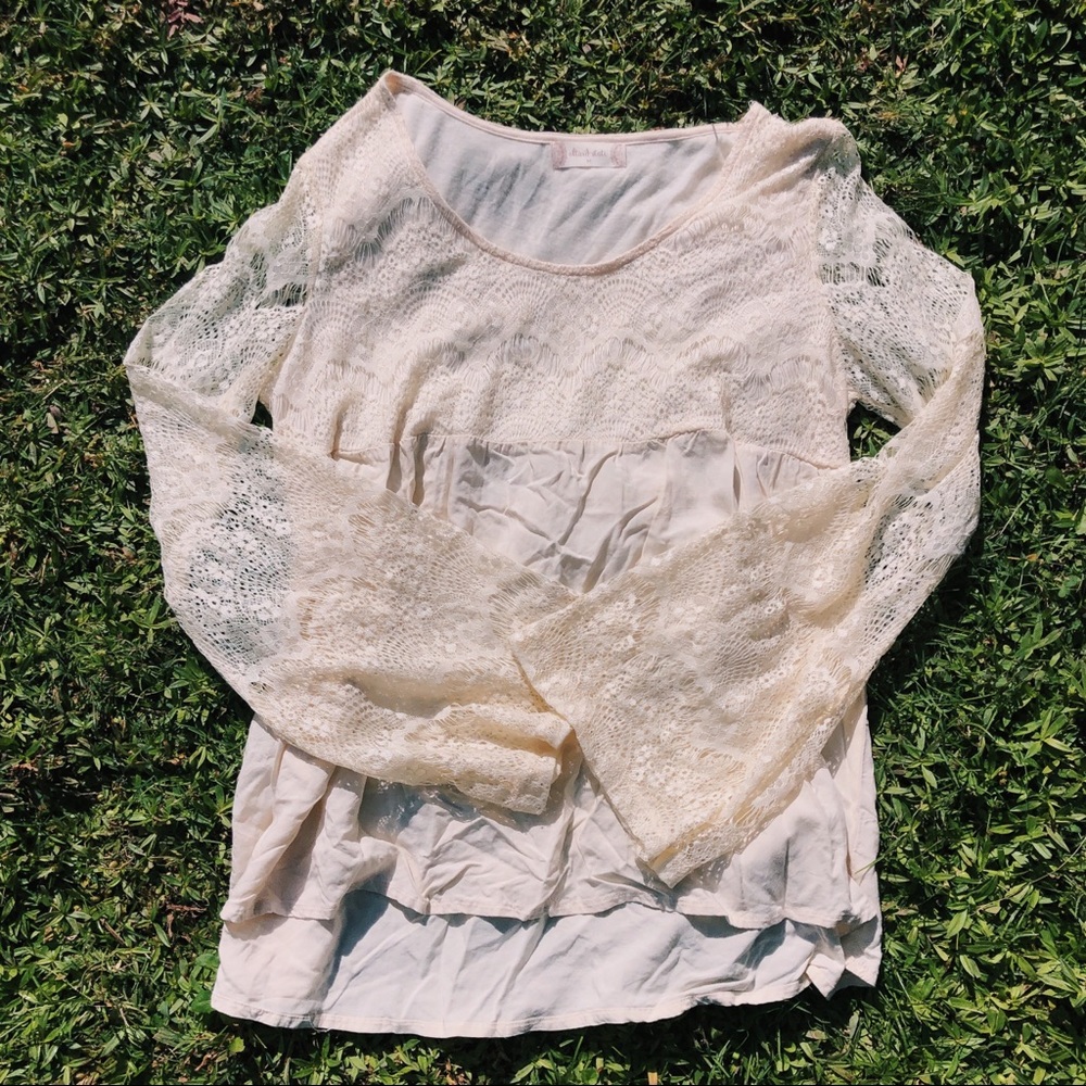 Altar’d State Cream Lace Bell Sleeve Blouse